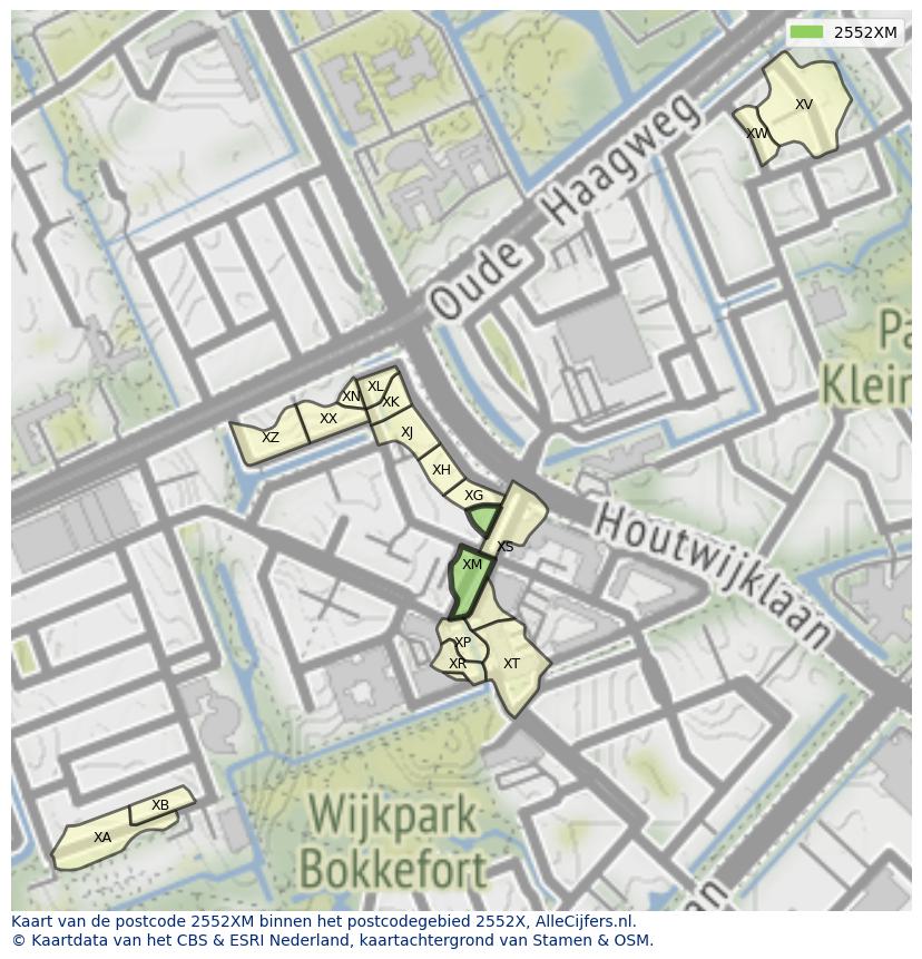 Afbeelding van het postcodegebied 2552 XM op de kaart.