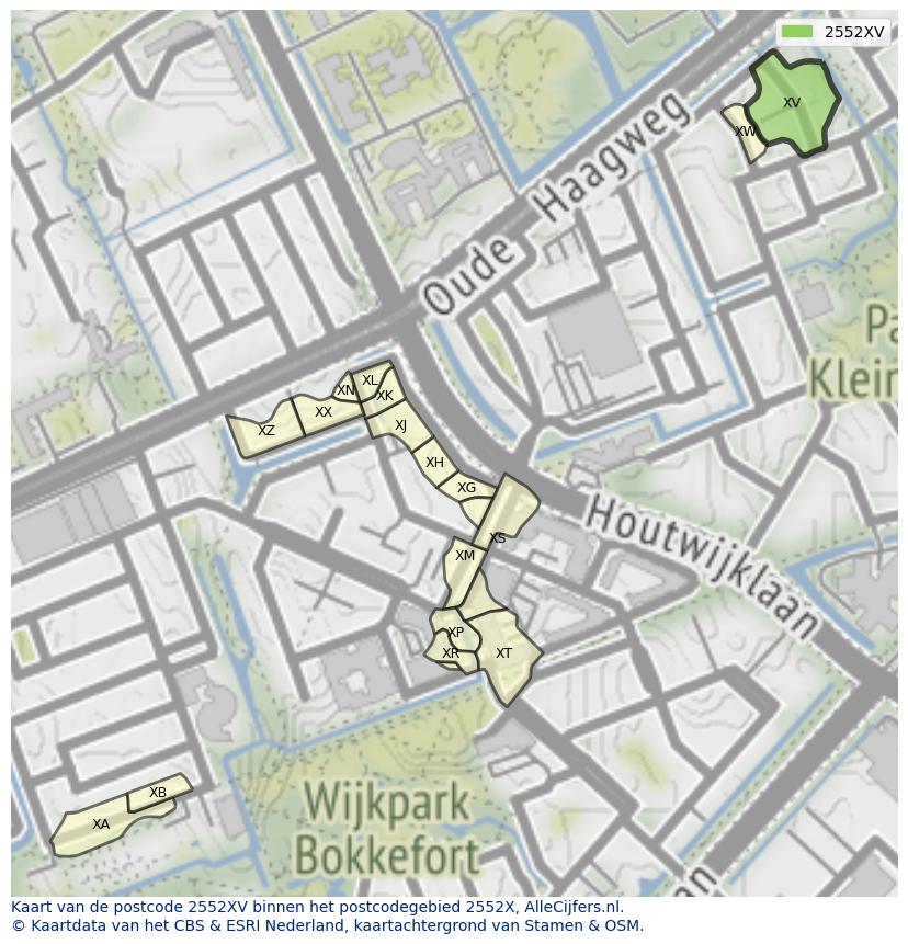 Afbeelding van het postcodegebied 2552 XV op de kaart.