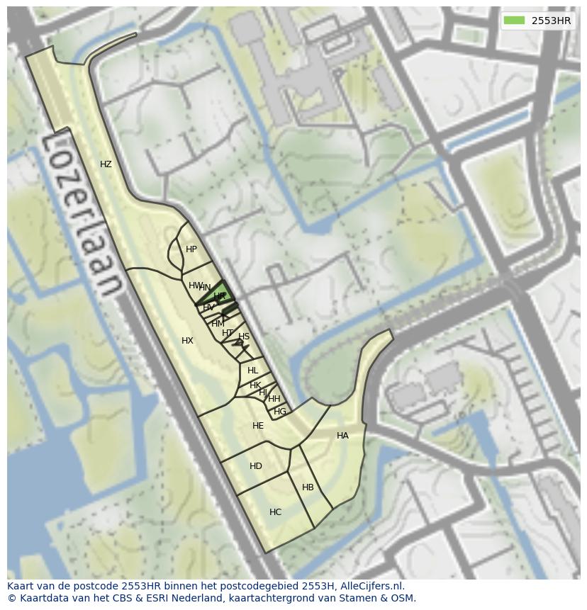 Afbeelding van het postcodegebied 2553 HR op de kaart.