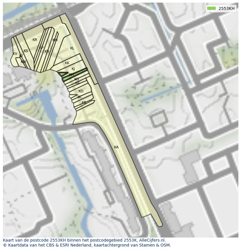 Afbeelding van het postcodegebied 2553 KH op de kaart.