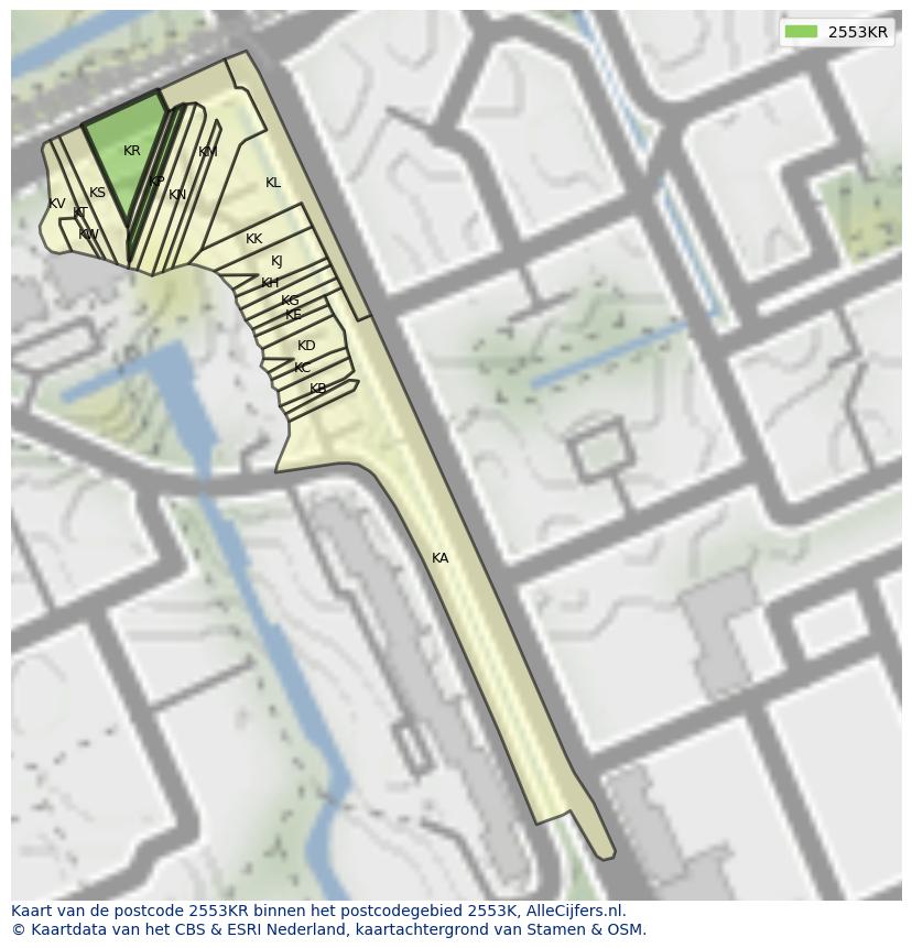 Afbeelding van het postcodegebied 2553 KR op de kaart.