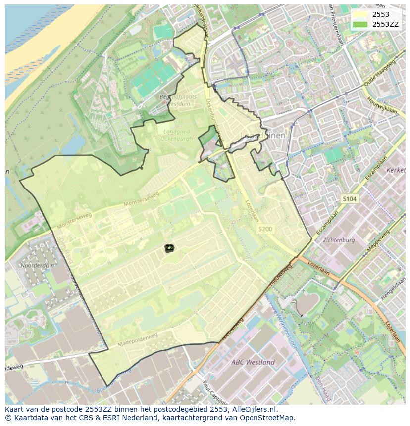 Afbeelding van het postcodegebied 2553 ZZ op de kaart.