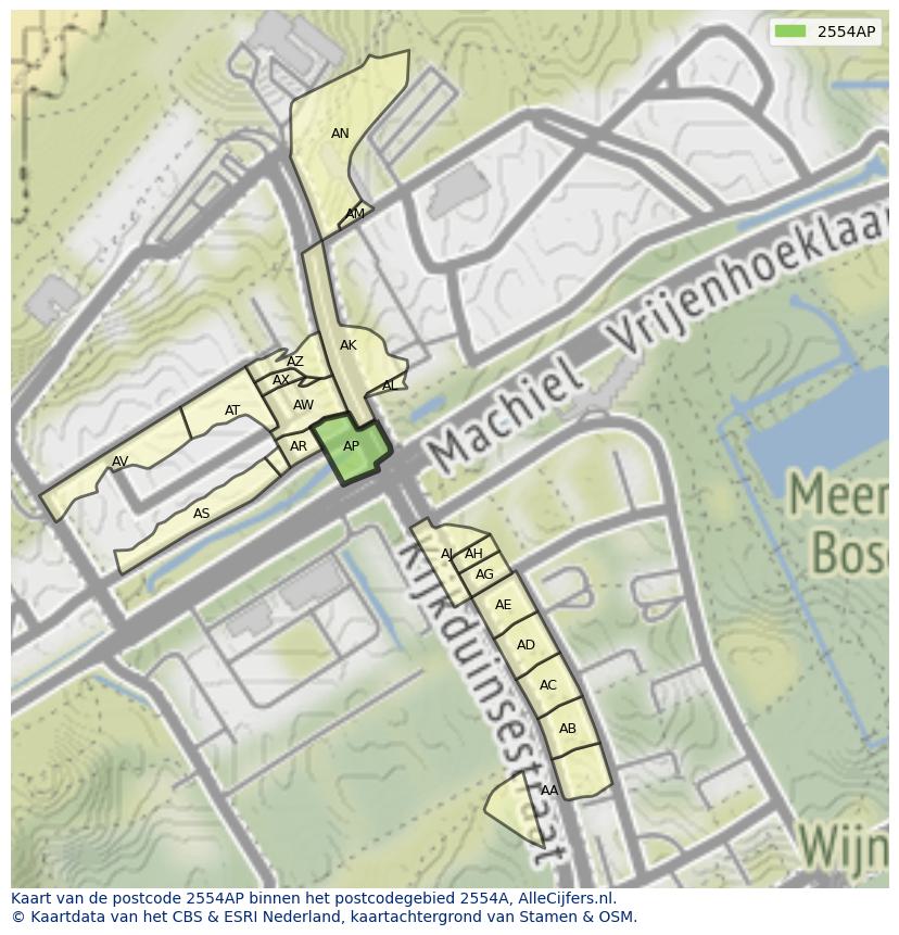Afbeelding van het postcodegebied 2554 AP op de kaart.