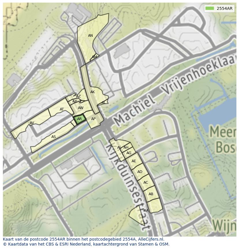Afbeelding van het postcodegebied 2554 AR op de kaart.