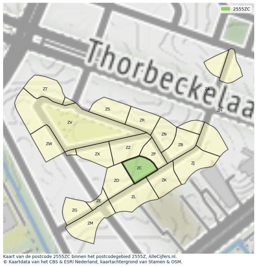 Afbeelding van het postcodegebied 2555 ZC op de kaart.