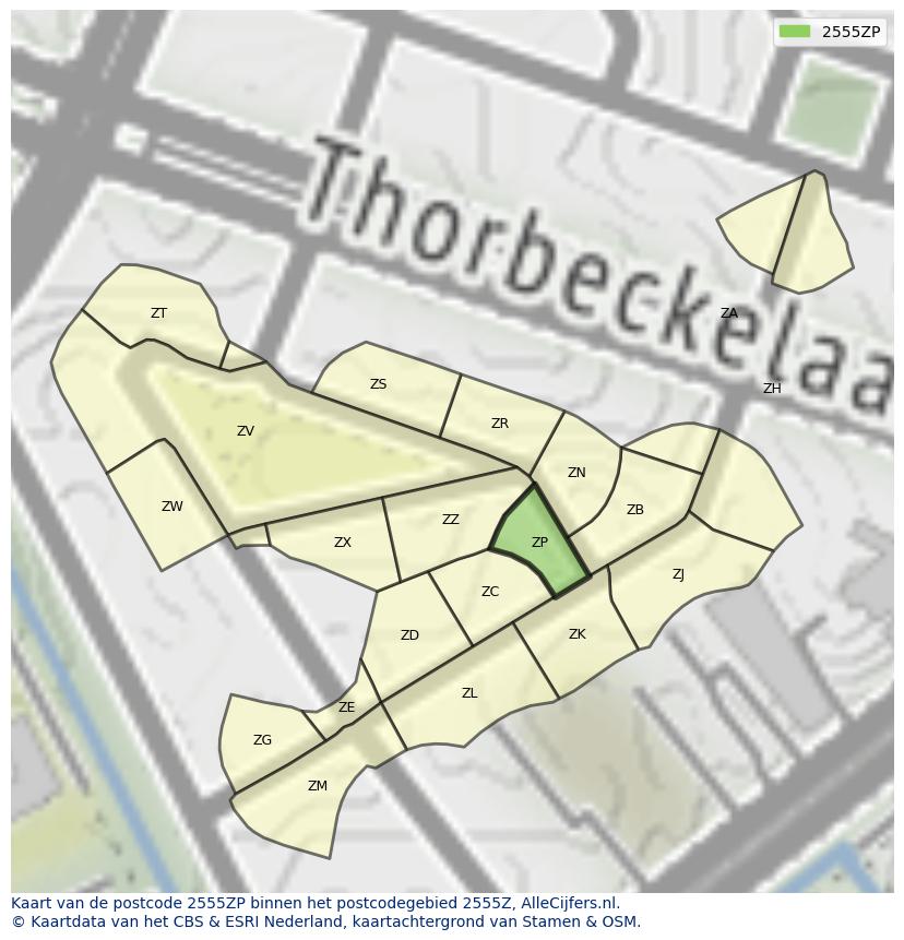 Afbeelding van het postcodegebied 2555 ZP op de kaart.