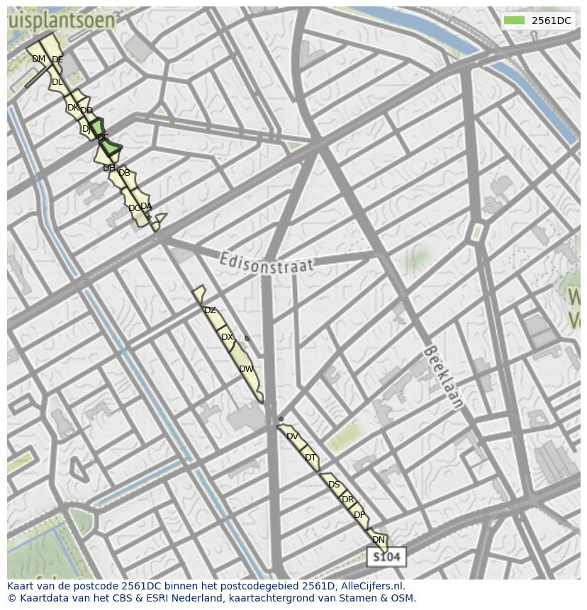 Afbeelding van het postcodegebied 2561 DC op de kaart.
