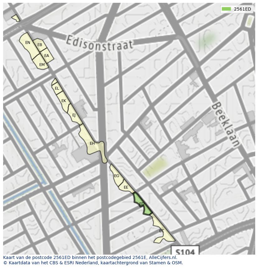 Afbeelding van het postcodegebied 2561 ED op de kaart.