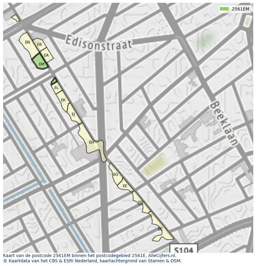Afbeelding van het postcodegebied 2561 EM op de kaart.