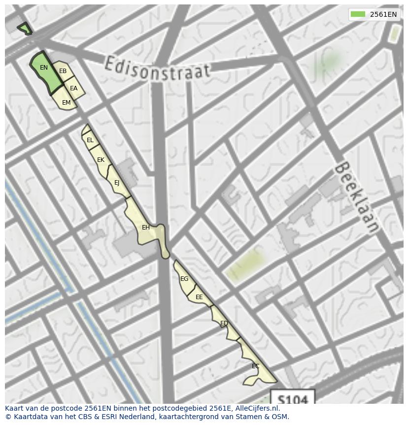 Afbeelding van het postcodegebied 2561 EN op de kaart.