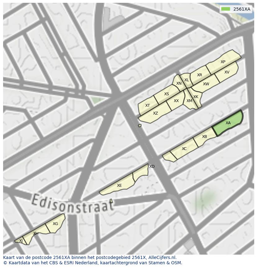 Afbeelding van het postcodegebied 2561 XA op de kaart.