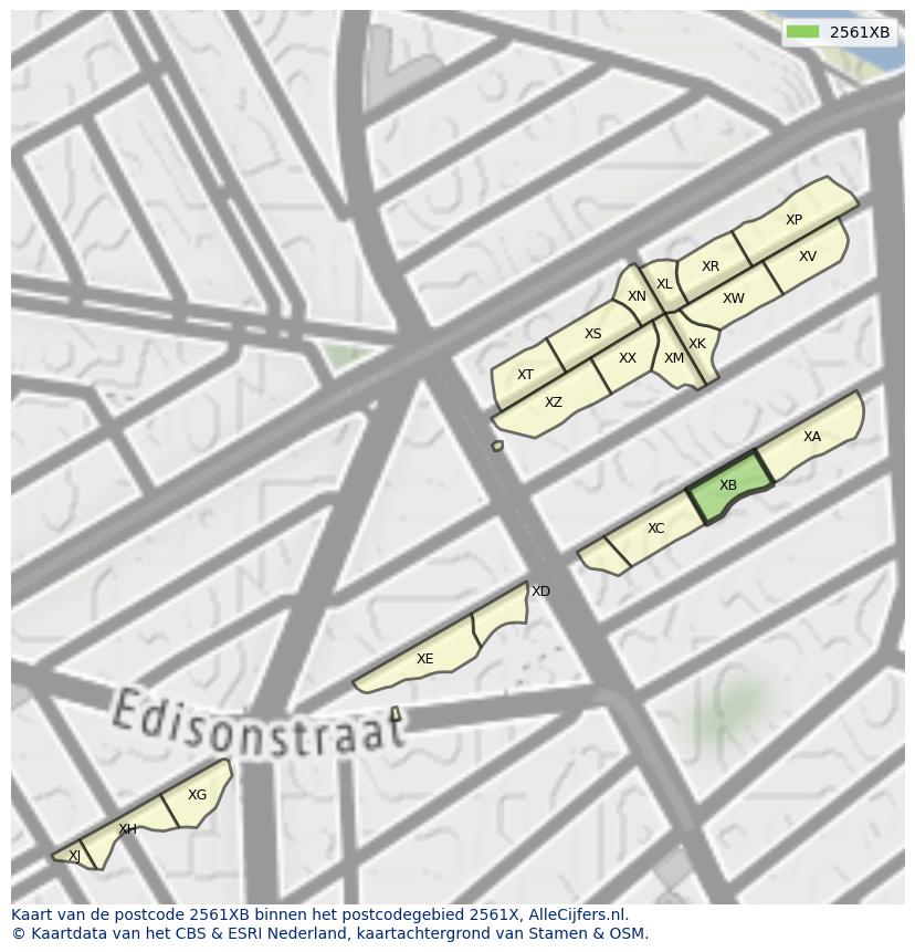 Afbeelding van het postcodegebied 2561 XB op de kaart.
