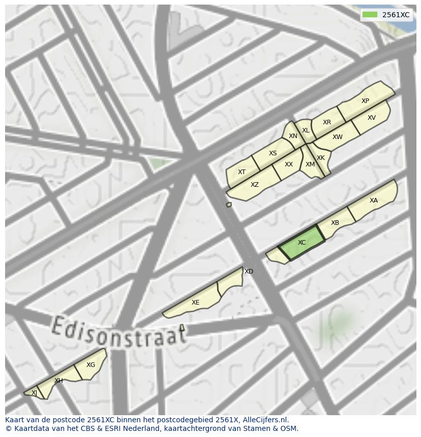 Afbeelding van het postcodegebied 2561 XC op de kaart.