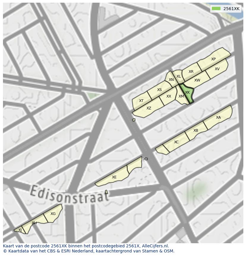 Afbeelding van het postcodegebied 2561 XK op de kaart.
