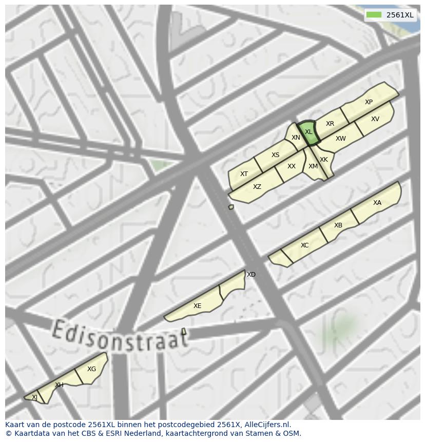 Afbeelding van het postcodegebied 2561 XL op de kaart.