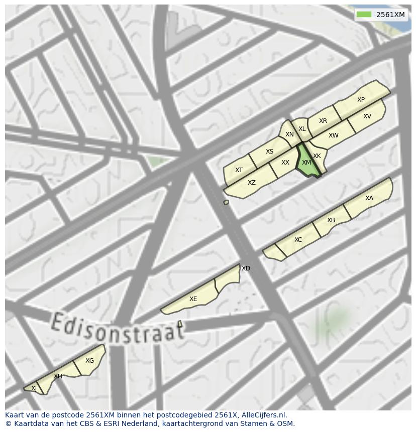 Afbeelding van het postcodegebied 2561 XM op de kaart.