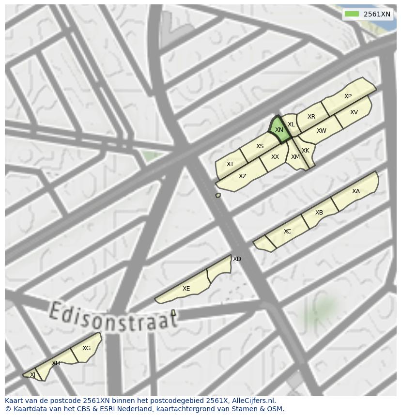 Afbeelding van het postcodegebied 2561 XN op de kaart.