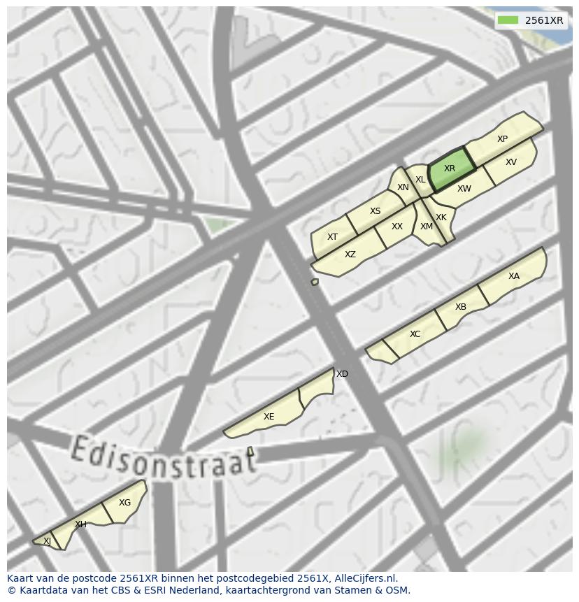 Afbeelding van het postcodegebied 2561 XR op de kaart.