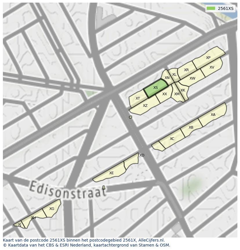 Afbeelding van het postcodegebied 2561 XS op de kaart.