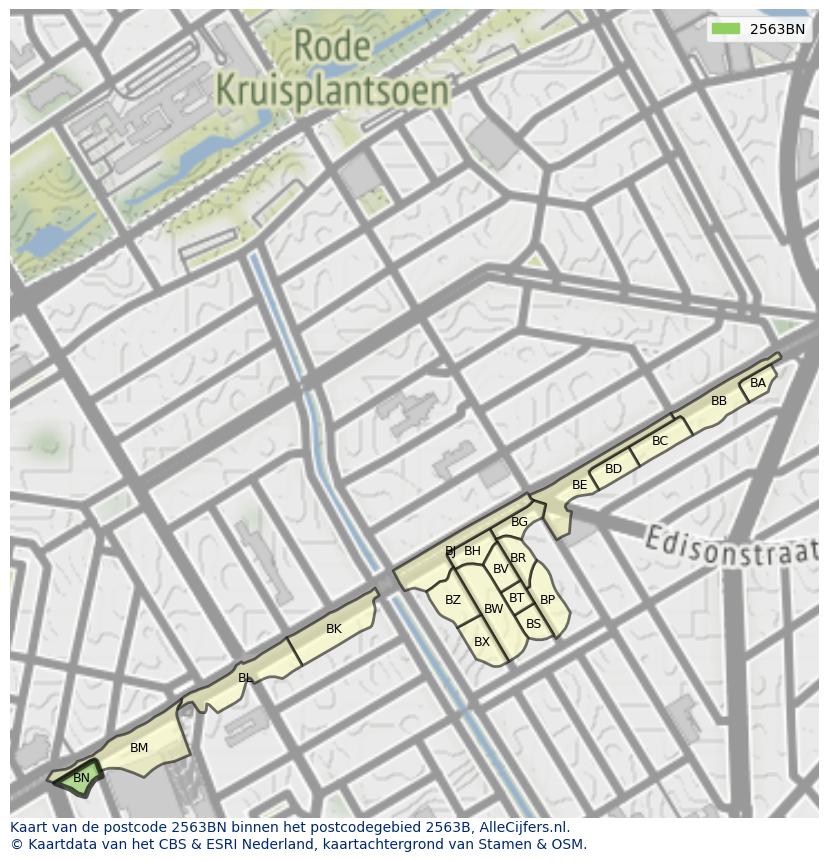Afbeelding van het postcodegebied 2563 BN op de kaart.