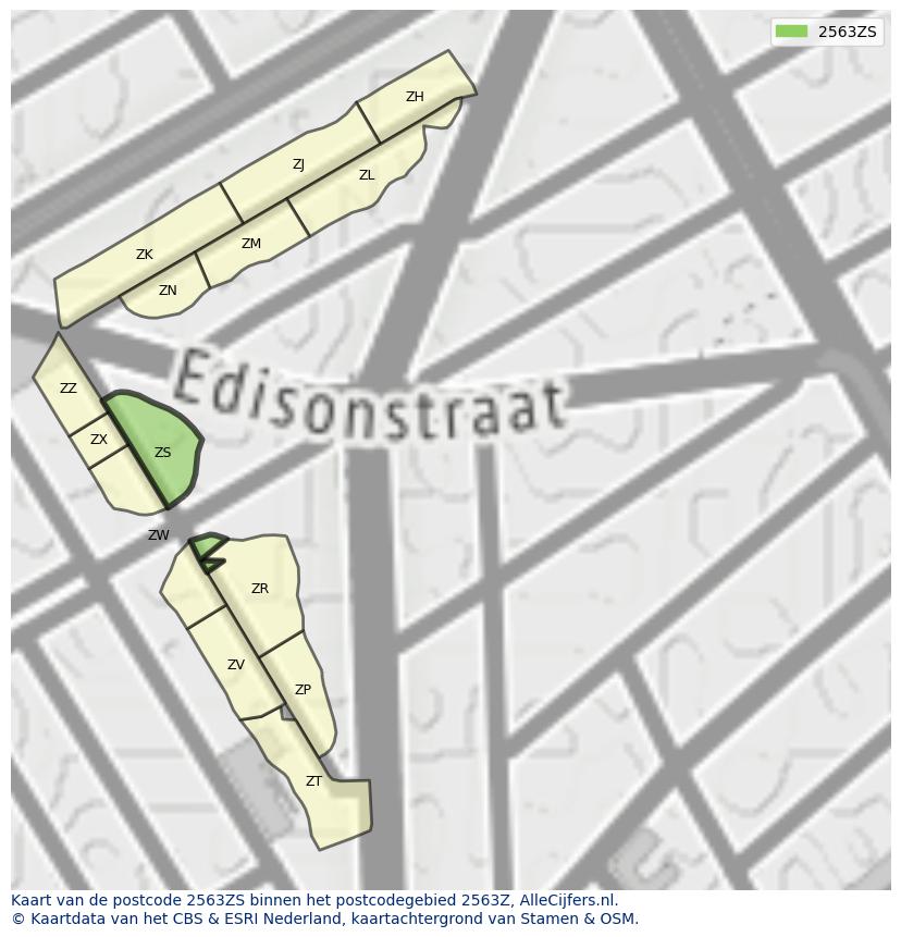 Afbeelding van het postcodegebied 2563 ZS op de kaart.
