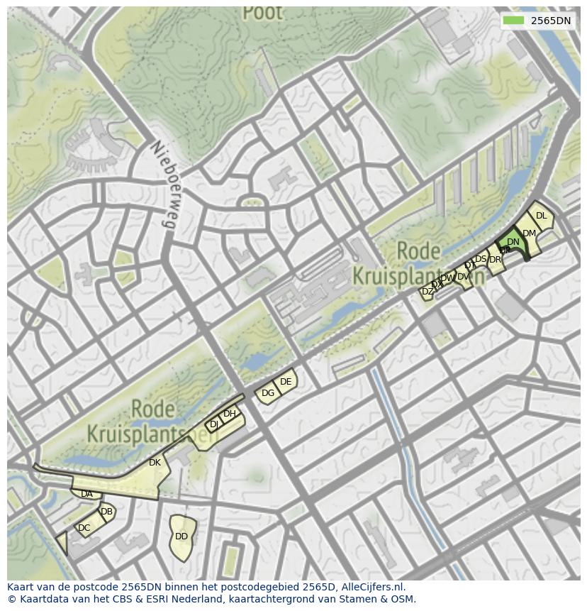Afbeelding van het postcodegebied 2565 DN op de kaart.