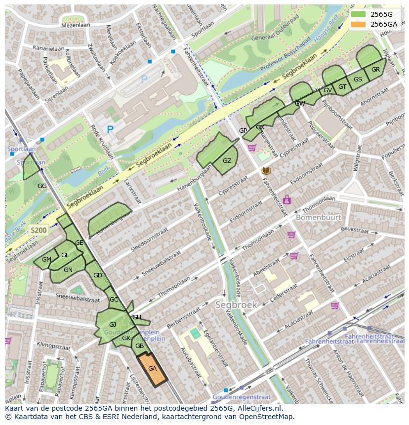 Afbeelding van het postcodegebied 2565 GA op de kaart.