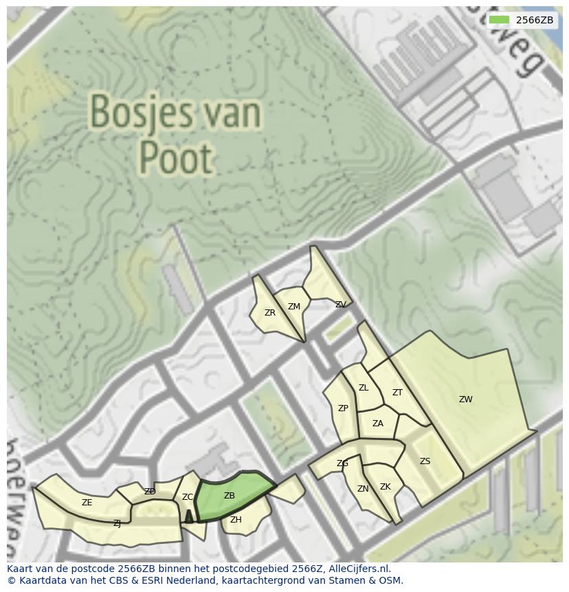 Afbeelding van het postcodegebied 2566 ZB op de kaart.