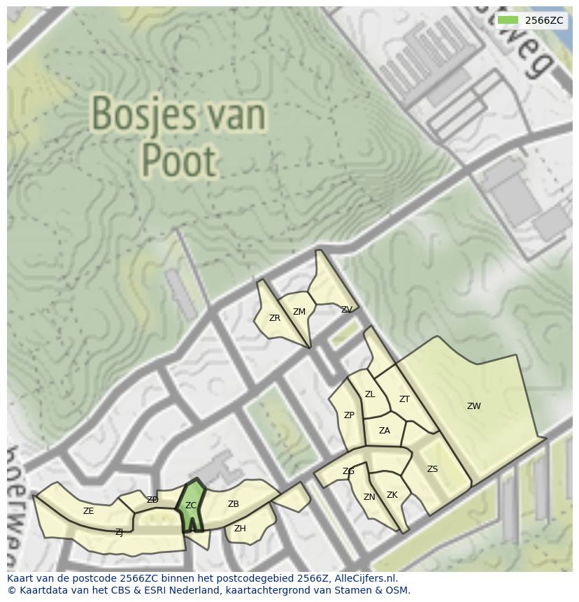 Afbeelding van het postcodegebied 2566 ZC op de kaart.