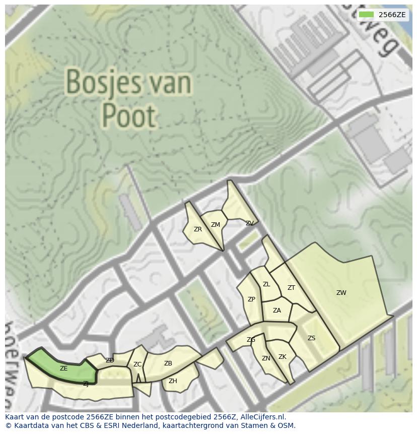 Afbeelding van het postcodegebied 2566 ZE op de kaart.