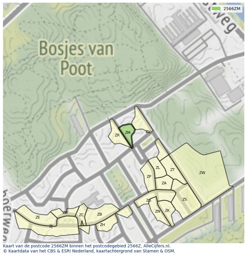 Afbeelding van het postcodegebied 2566 ZM op de kaart.