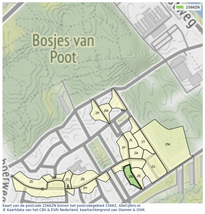 Afbeelding van het postcodegebied 2566 ZN op de kaart.
