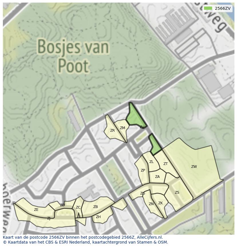 Afbeelding van het postcodegebied 2566 ZV op de kaart.