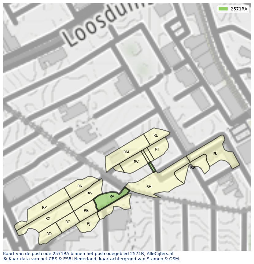 Afbeelding van het postcodegebied 2571 RA op de kaart.