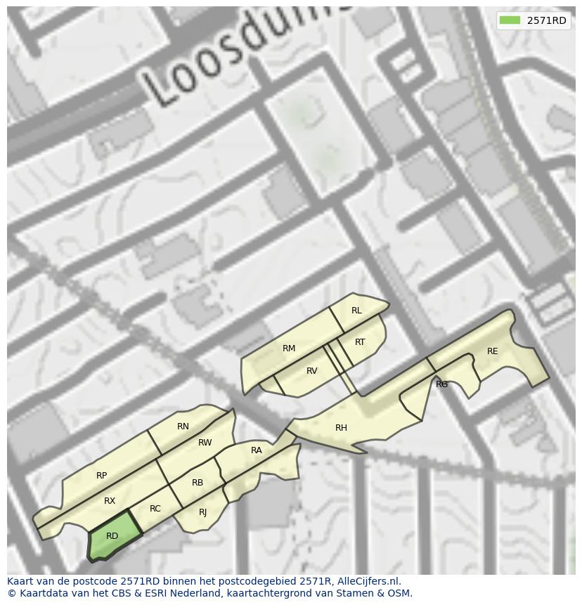 Afbeelding van het postcodegebied 2571 RD op de kaart.