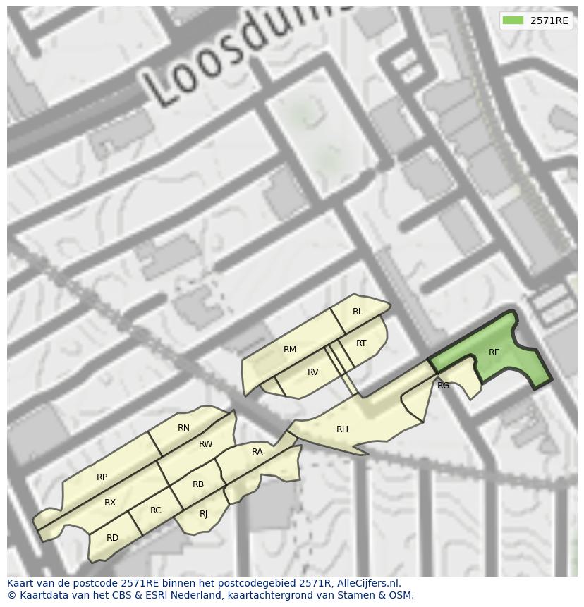 Afbeelding van het postcodegebied 2571 RE op de kaart.
