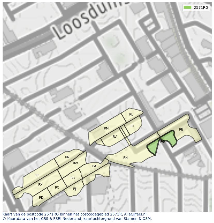 Afbeelding van het postcodegebied 2571 RG op de kaart.