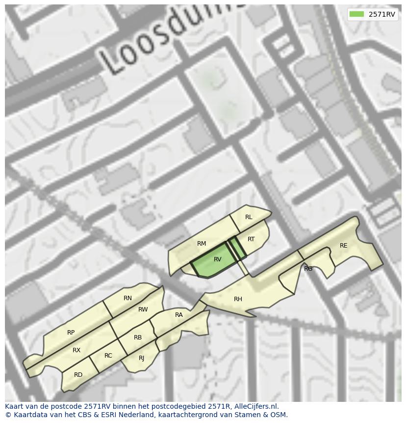 Afbeelding van het postcodegebied 2571 RV op de kaart.