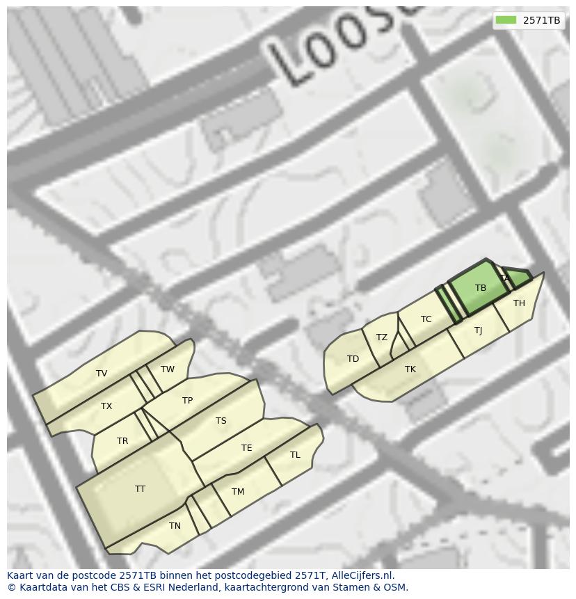 Afbeelding van het postcodegebied 2571 TB op de kaart.