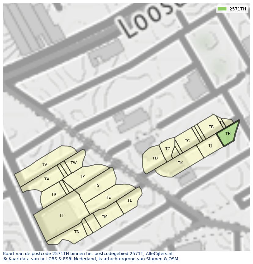 Afbeelding van het postcodegebied 2571 TH op de kaart.