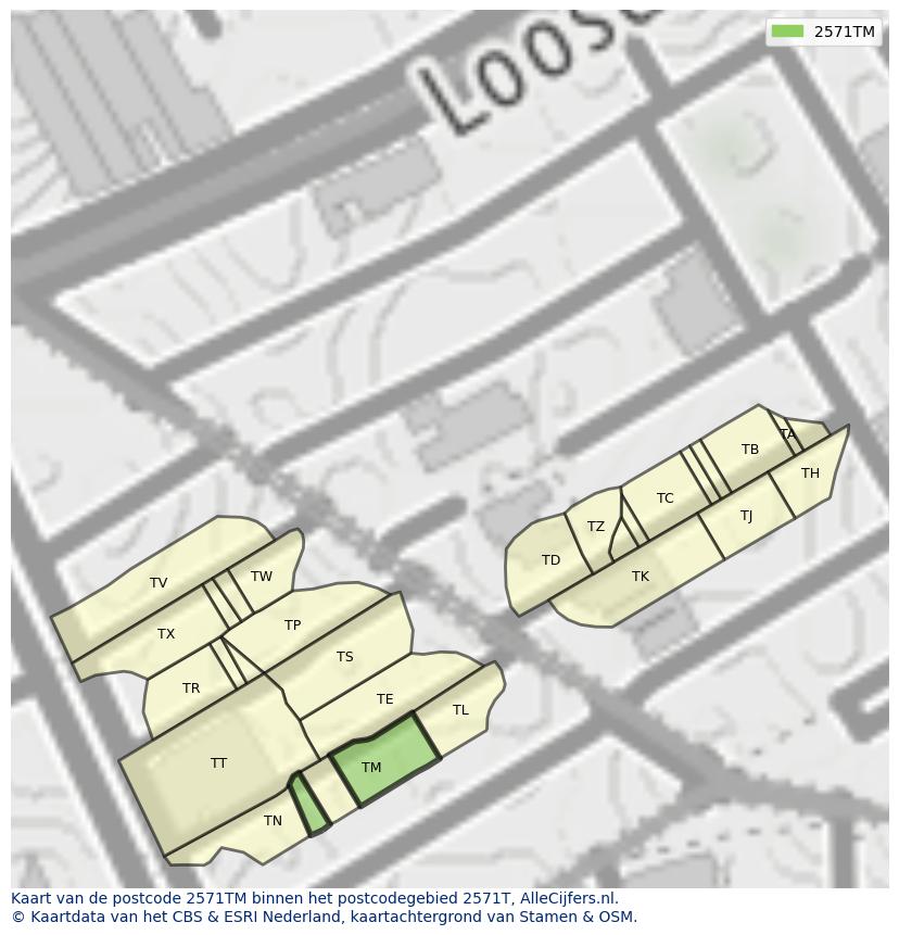 Afbeelding van het postcodegebied 2571 TM op de kaart.