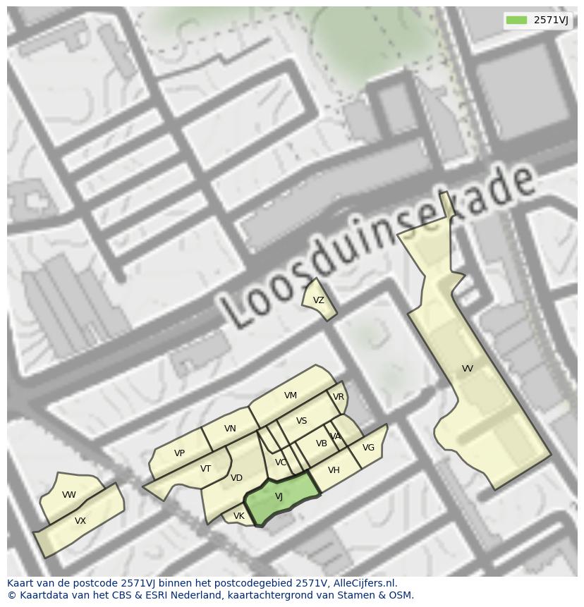 Afbeelding van het postcodegebied 2571 VJ op de kaart.
