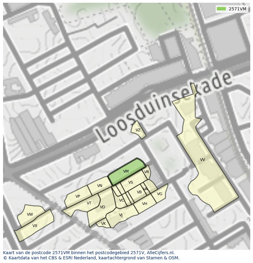 Afbeelding van het postcodegebied 2571 VM op de kaart.