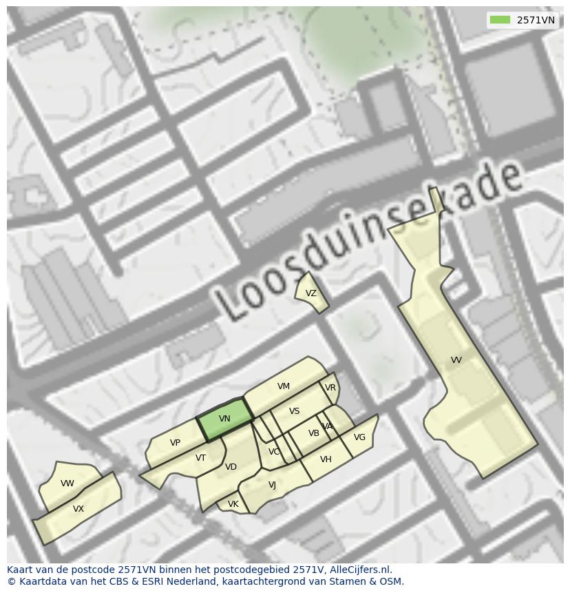 Afbeelding van het postcodegebied 2571 VN op de kaart.