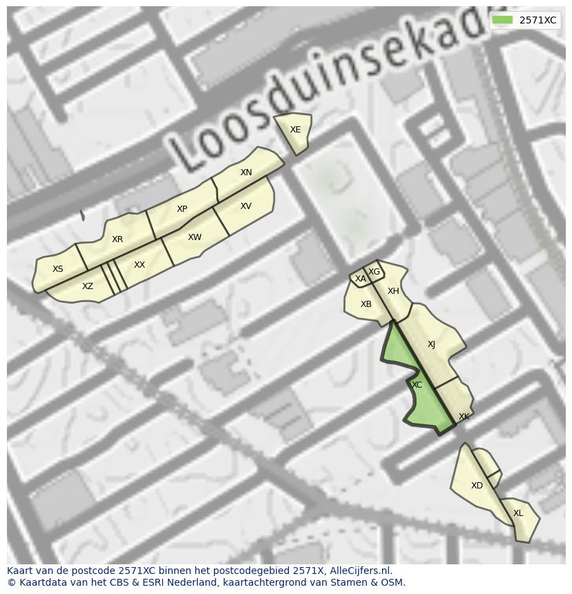 Afbeelding van het postcodegebied 2571 XC op de kaart.