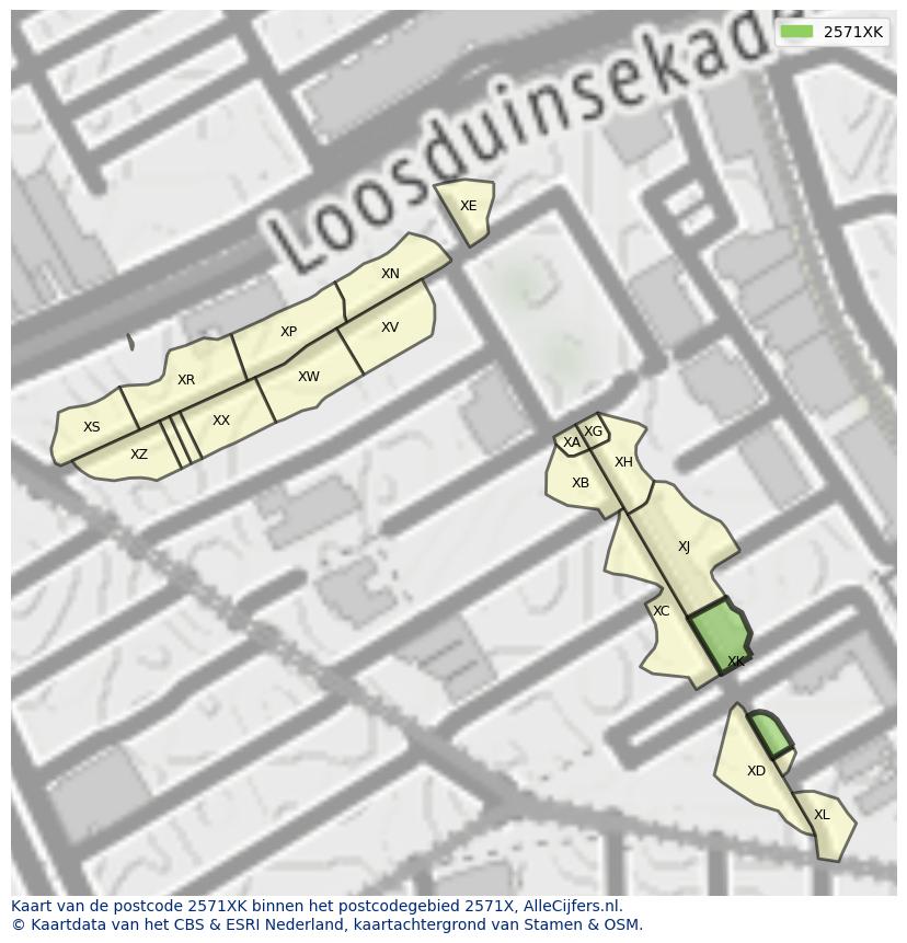 Afbeelding van het postcodegebied 2571 XK op de kaart.