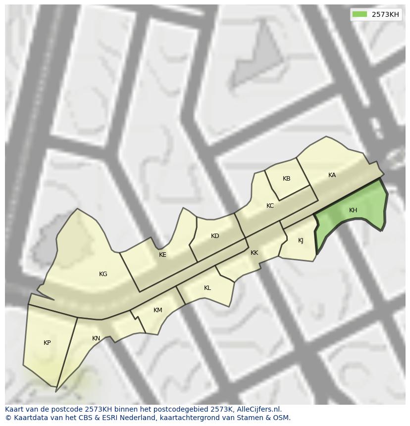 Afbeelding van het postcodegebied 2573 KH op de kaart.