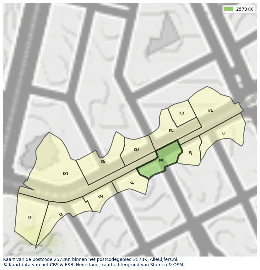 Afbeelding van het postcodegebied 2573 KK op de kaart.