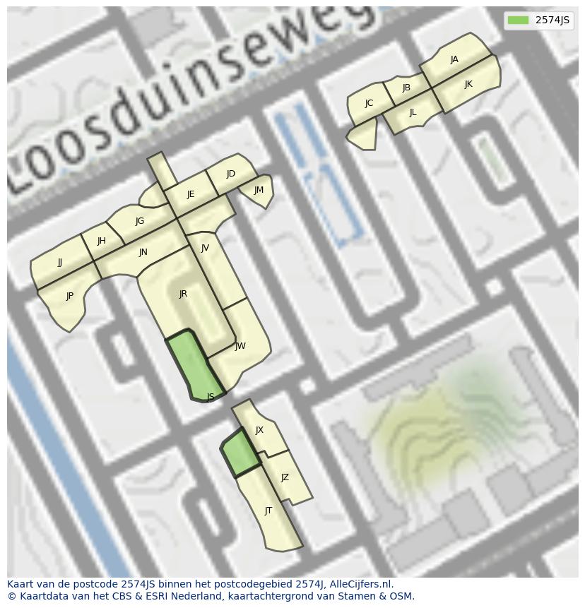 Afbeelding van het postcodegebied 2574 JS op de kaart.