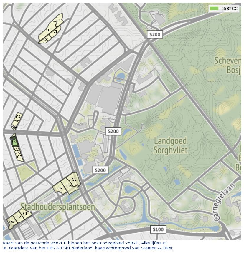 Afbeelding van het postcodegebied 2582 CC op de kaart.
